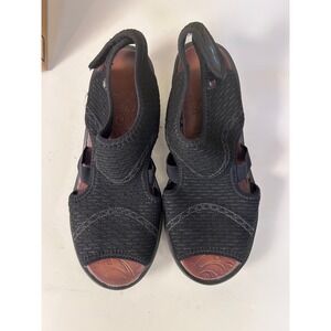 Bzees‎ Dream Black Fabric Comfort Wedge Sandals Women's Size 10M